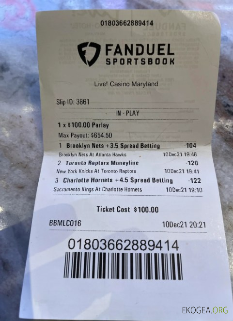 Chèque de paiement des paris sportifs Fanduel